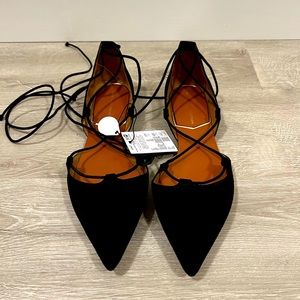 Zara brand new black suede ballet flats. Size 7
